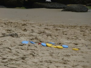 Wurfscheiben mit dem roten Zielobjekt 