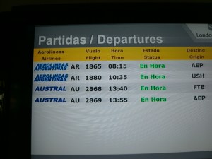 Alle 4 (!) Flüge pünktlich und wir fliegen sogar eine halbe Stunde früher los. Nicht schlecht, Trelew!