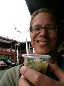 Töpfchen mit Ceviche. Gefunden auf dem Markt in Puerto Montt, Chile. hmmmmm!